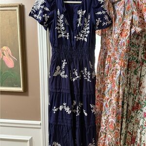 Anthropologie Somerset Navy Blue Embroidered Dress